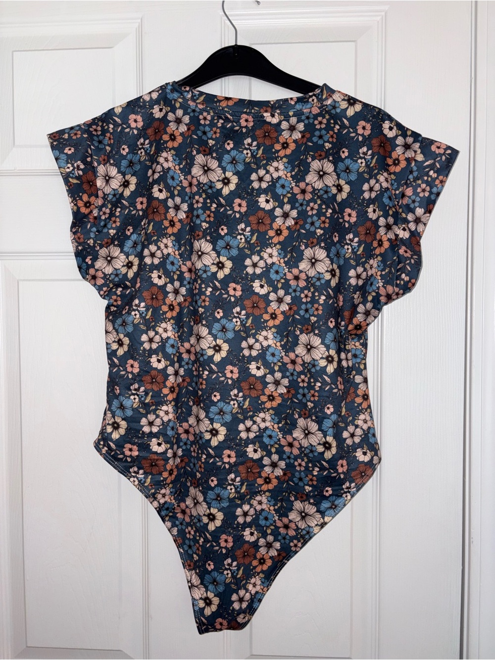 Floral Short Sleeve Bodysuit in Blue and Brown - Picture 2 of 2